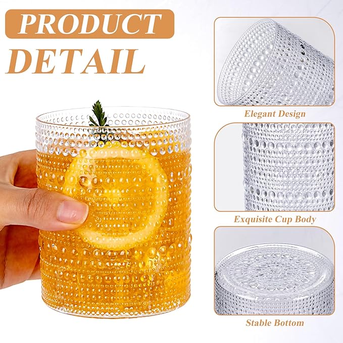 18PCS Plastic Hobnail Drinking Glasses - 14 Oz Clear Vintage Glasses Drinkware - Image 4