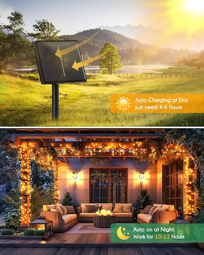 Brightown Solar String Lights for Outside, 2 Packs Total 39.2Ft 480 LED Solar - Image 3