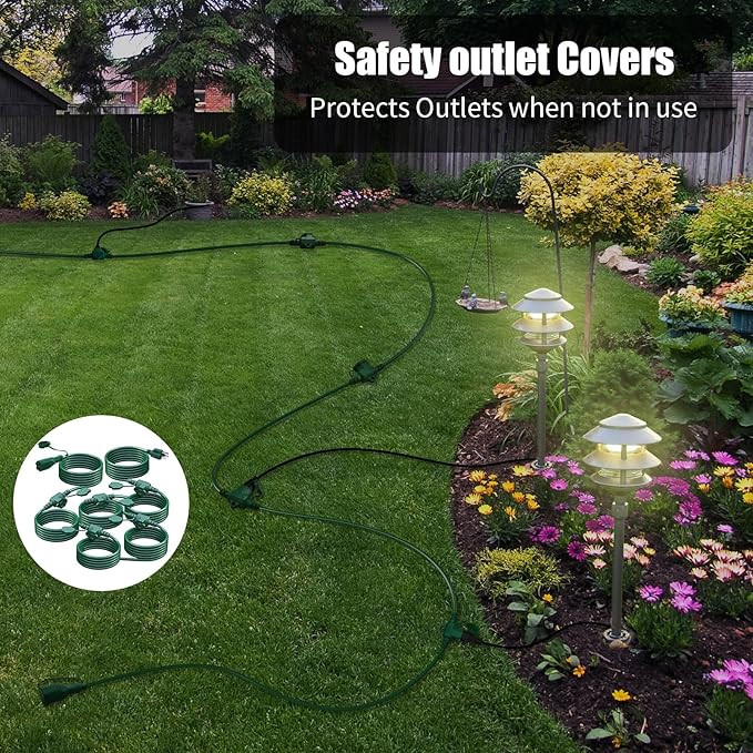 50Ft Outdoor Extension Cord Multiple Plugs- Evenly Spaced 6 Outlets Plugs - Image 3