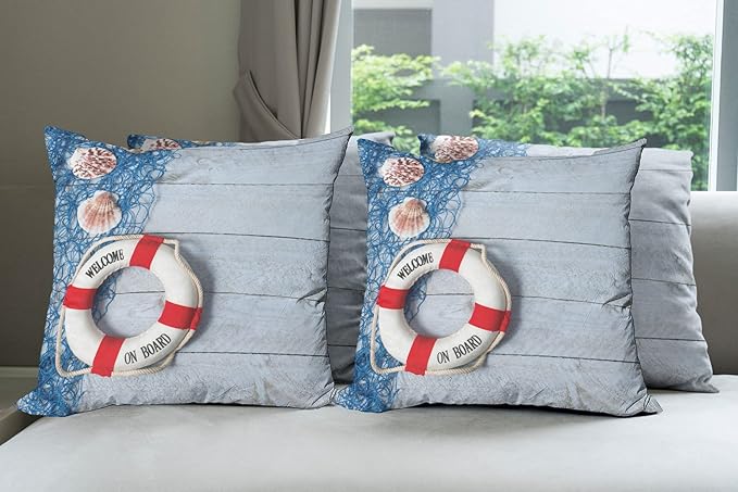 Ambesonne Coastal Throw Pillow Cushion Case Pack of 4, Welcome on Board Message by Ambesonne