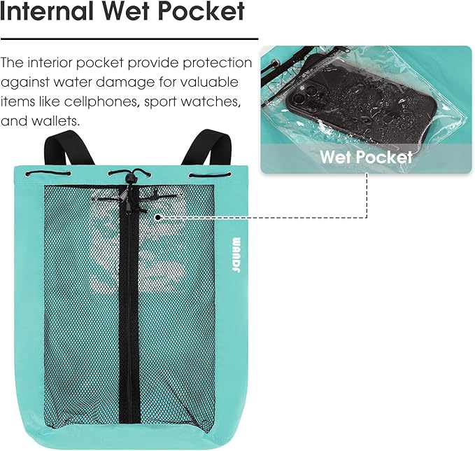 WANDF Swim Bag Mesh Drawstring Backpack Beach Backpack - Image 3
