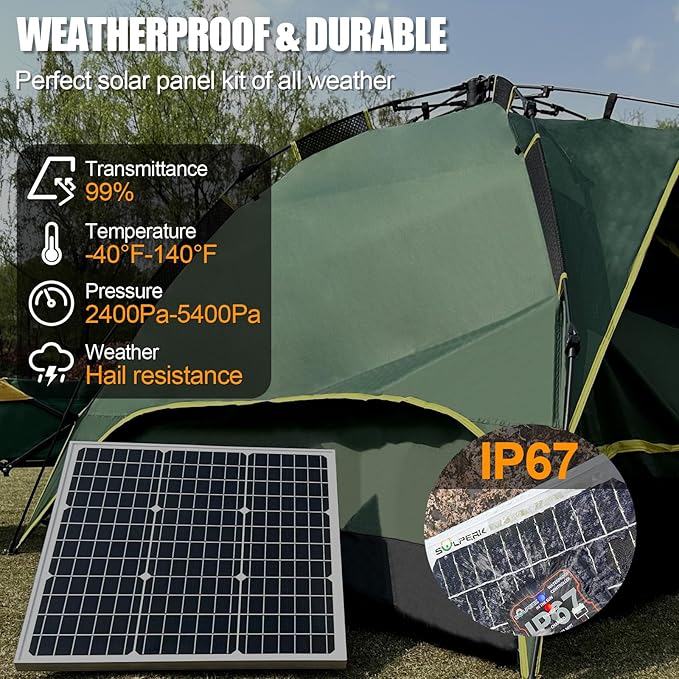 SOLPERK Solar Panel Kit 50W 12V, Waterproof Solar Battery Trickle Charger - Image 6
