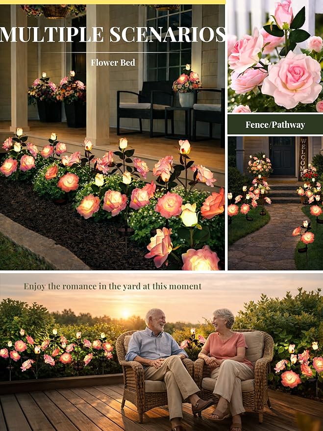 GIGALUMI Solar Lights Outdoor for Garden Decor, 3 Pack Solar Flower Lights - Image 6