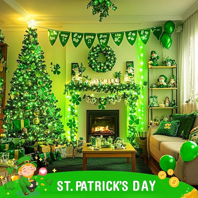 JMEXSUSS Green St Patricks Day Lights Indoor Outdoor Clear Wire, 200 LED Green - Image 3
