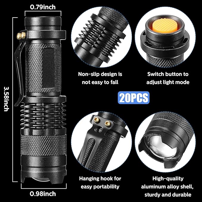 Fumete 20 Pieces LED Flashlight Mini 3 Mode Tactical Torch Small Water - Image 2