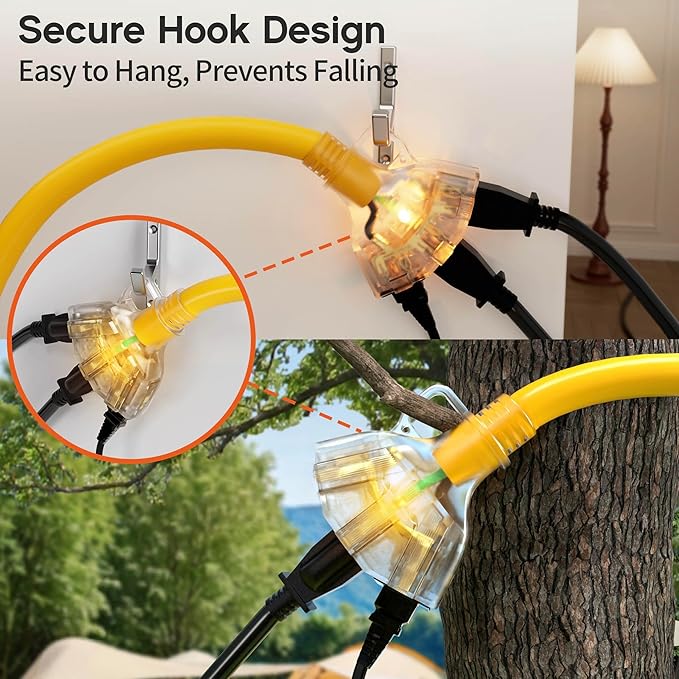 2 ft 12 Gauge Heavy Duty 3 Outlet Extension Cord Splitter - Image 4