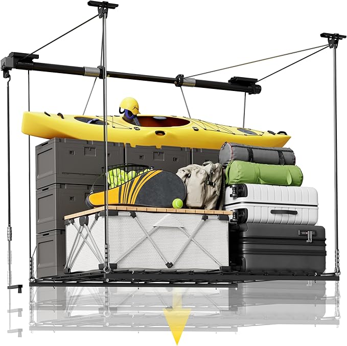 FLEXIMOUNTS GL1 Overhead Garage Lifting Storage Rack, 4x4 Ft Heavy-Duty Metal by FLEXIMOUNTS