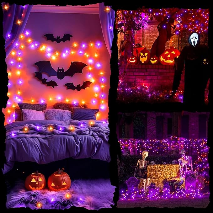 200LED Orange and Purple String Lights 63 Ft Halloween Light 8 Modes Twinkle - Image 8