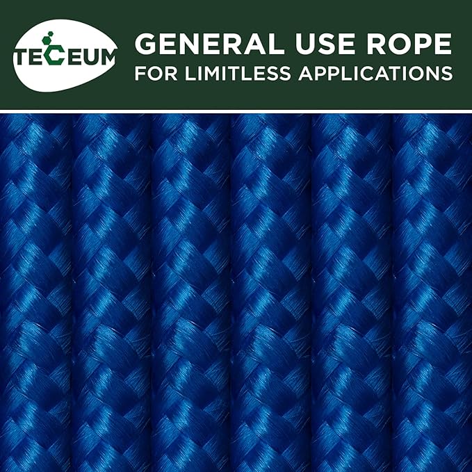 TECEUM Rope – 90 Feet x 1/4 Inch – Blue – Strong All-Purpose Utility Rope – - Image 9