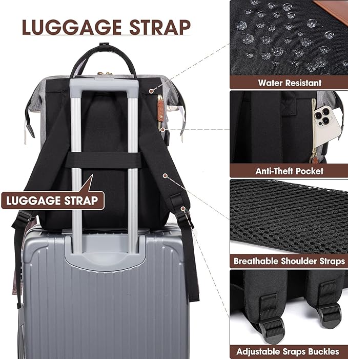 Focdod Laptop Backpack 15.6 Inch Professional Womens Purse Computer Bag Nurse - Image 5