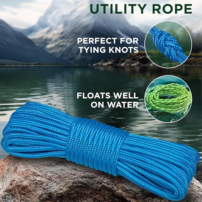 TECEUM Rope – 90 Feet x 1/4 Inch – Sky Blue – Strong All-Purpose Utility Rope – - Image 3