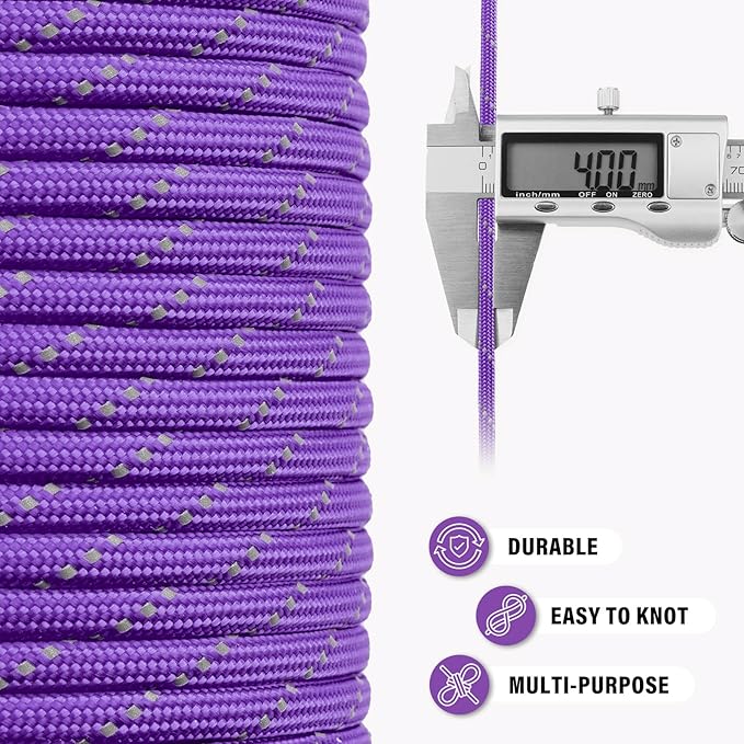 Reflective Paracord Rope 750 lb - 100ft 5/32" Parachute Cord 4MM 12-Strand para - Image 6