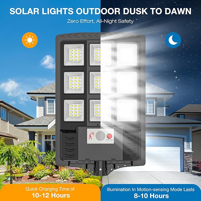 Solar Street Lights Outdoor Waterproof, 6500K LED Dusk to Dawn Solar Light - Image 2