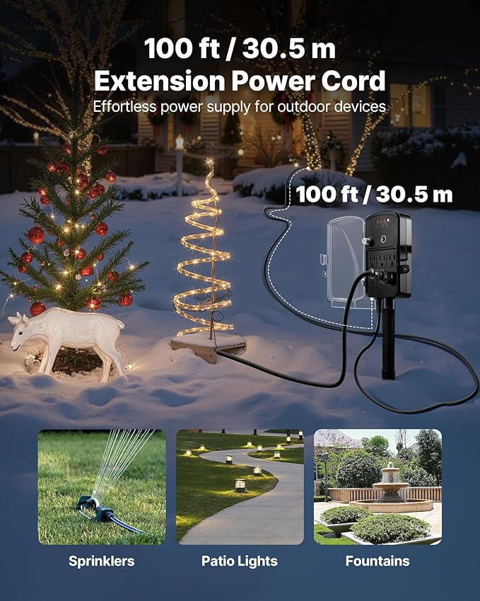 VEVOR Outdoor Power Stake Timer, 100FT Extension Cord, Remote Control Outdoor - Image 5