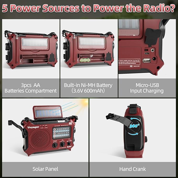 Kaito KA500RED 5-Way Powered Emergency AM/FM/SW Weather Alert Radio - Image 9