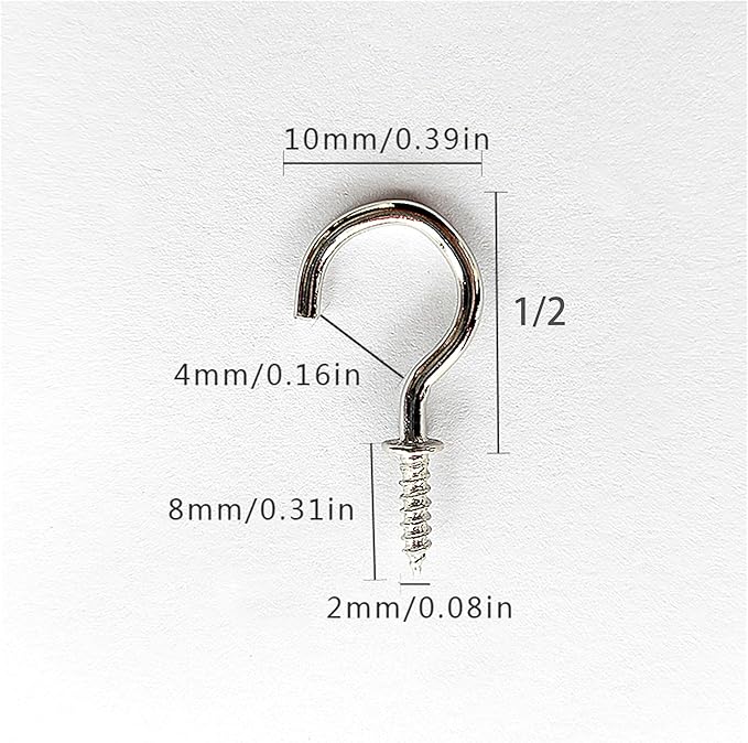Set of 100 Nickel Plated Metallic Silver Cup Hooks Small Hooks, 1/2 Inch - Image 3