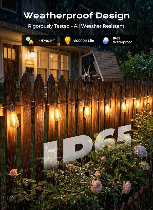Brightown 58FT Solar String Lights Outdoor Waterproof, Patio Lights - Image 3