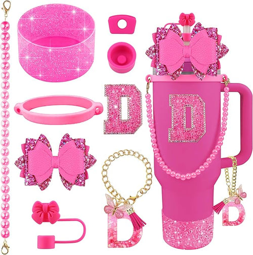 9PCS Hot Pink for Stanley Cup Accessories Set Bling Initials Bow Charms for by Unknown