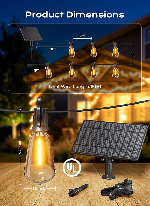 Brightown 151FT Solar String Lights Outdoor Waterproof, Patio Lights - Image 6