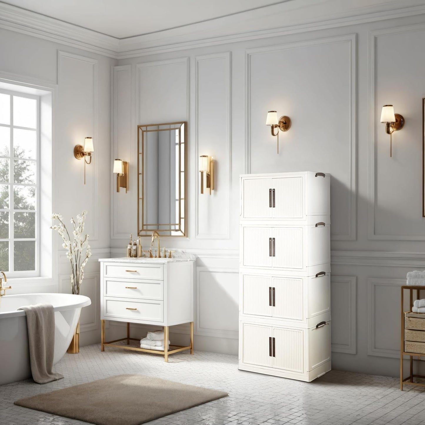 312QT/78GAL Stackable Storage Bins with 1 lid Foldable Storage Drawers with Wheels for Clothes Collapsible Storage Bins Container with door for Home,Office, Dorm Room(104Qt X 3)