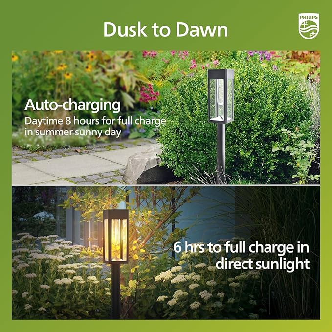 Philips 2 Packs Solar Pathway Lights Outdoor, Glass Metal Led Garden Landscape - Image 6