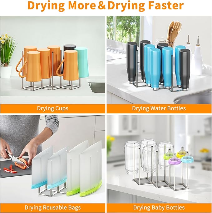 Foldable Baby Bottle Drying Rack-10 Poles Water Bottle Organizer - Image 5