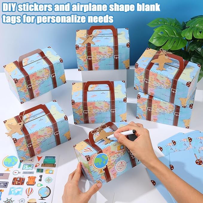 24Pcs Large Suitcase Party Favor Boxes Travel The Map Paper Treat Box - Image 5