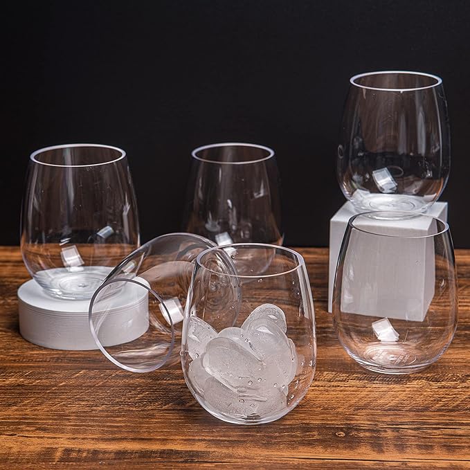 KOXIN-KARLU Classic 18-ounce Acrylic Stemless Wine Glasses, Unbreakable Mixed - Image 5