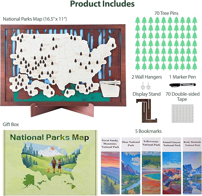 Wooden US National Parks Map Travel Tracker – 3-Layer Framed Wall Art - Image 3