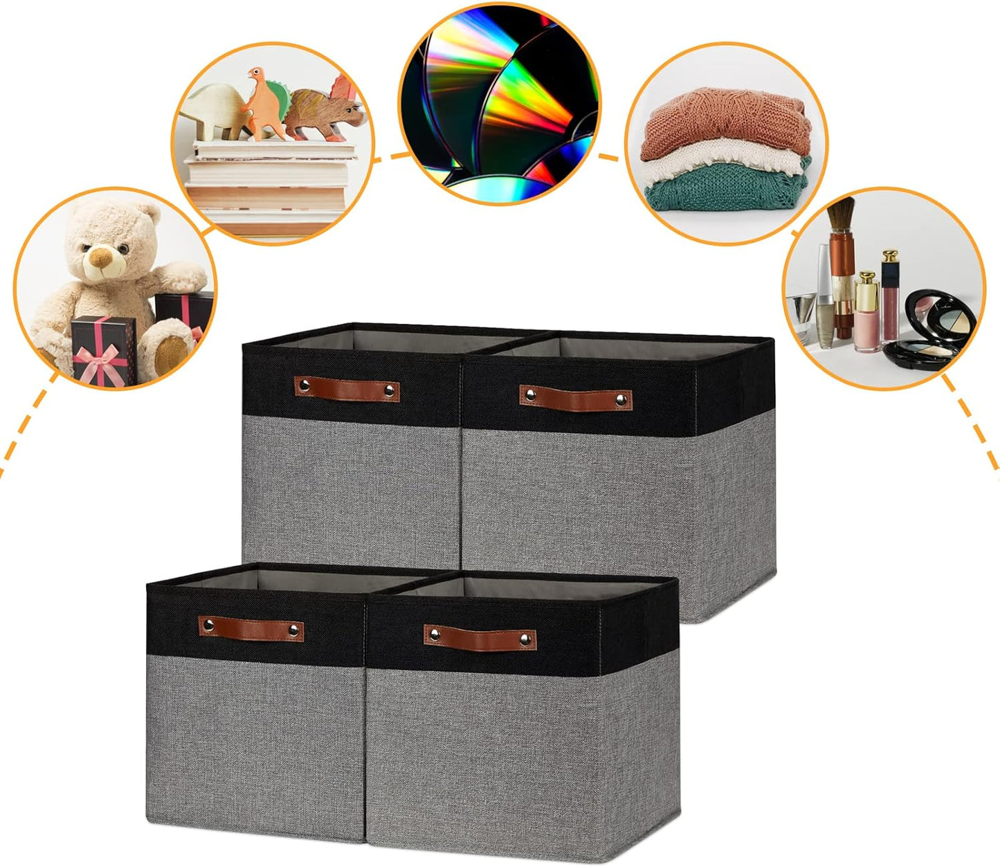 DULLEMELO 12x12 Storage Cubes, Collapsible Sturdy Cube Storage Bins With Handles for Organizing,Fabric Storage Cubes Baskets for Shelves Nursery Closet Home Organization and Storage (Black&Grey)