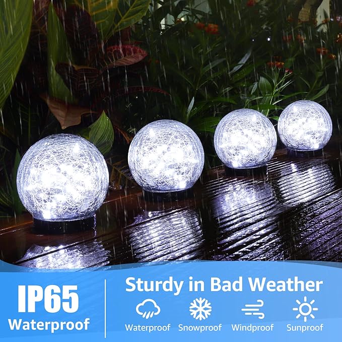 ASOMST 2-Pack Garden Solar Lights Outdoor, Cracked Glass Ball Light Waterproof - Image 2