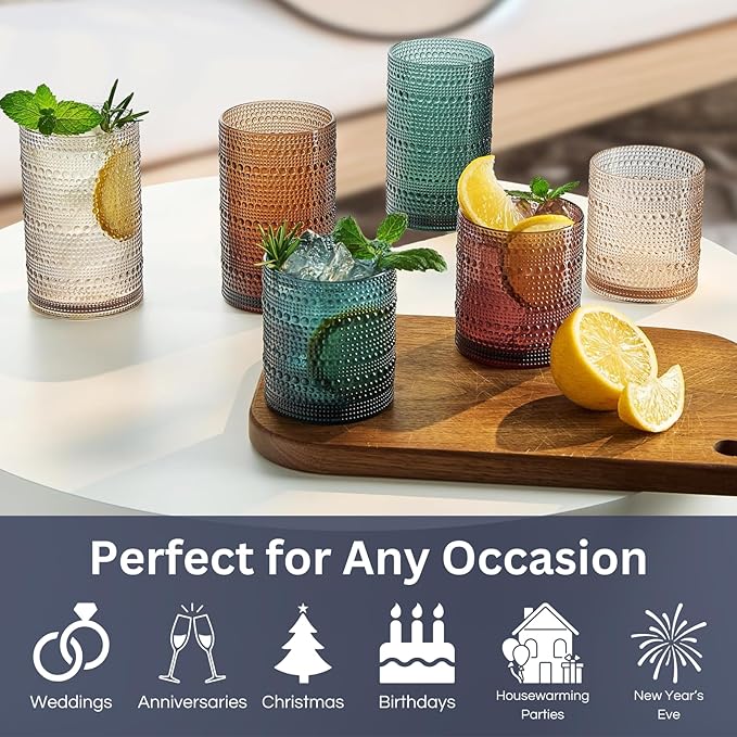 Khen Plastic Hobnail Drinking Glasses Set of 12 Neutral Tones Cups 6x 10oz - Image 2