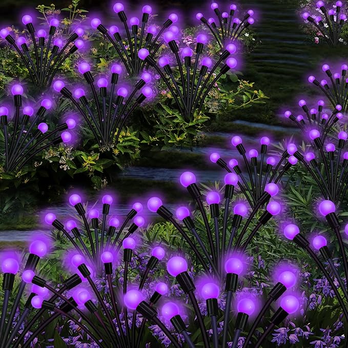 Kohlrabi Solar Garden Lights Outdoor, 6 Pack 48 LED Solar Purple Firefly Lights - Image 5