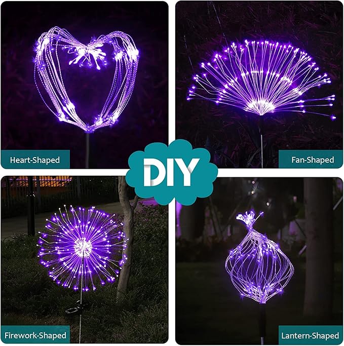 JJGoo Solar Firework Lights, 2 Pack 150 LEDs 2 Lighting Modes Solar Lights - Image 4