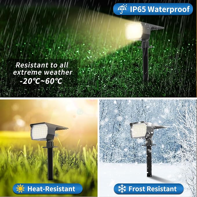 WENATY Solar Spot Lights Outdoor Waterproof IP65, 2 Pack Landscape Spotlights - Image 4
