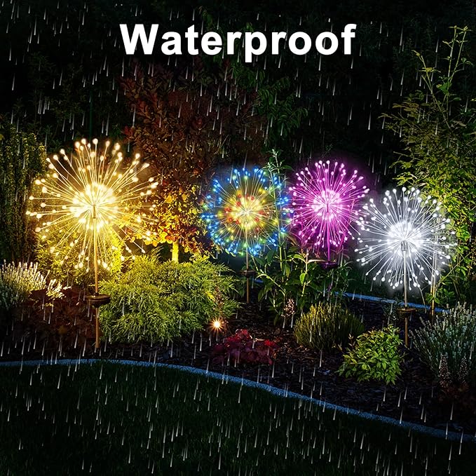 JJGoo Solar Firework Lights, 2 Pack 150 LEDs 2 Lighting Modes Solar Lights - Image 7