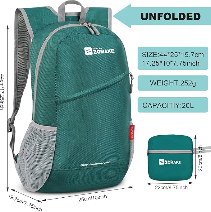 ZOMAKE Lightweight Packable Backpack, Foldable Backpacks Small Daypack - Image 2