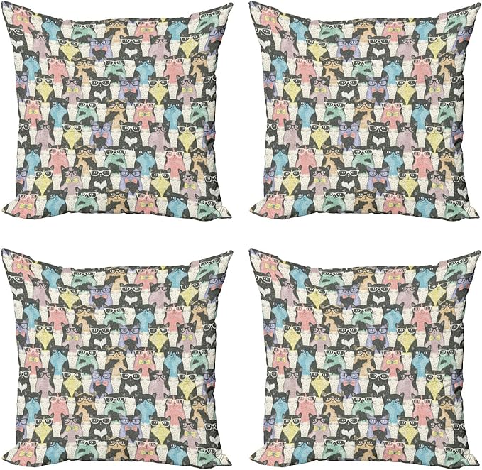 Ambesonne Funny Cartoon Throw Pillow Cushion Case Pack of 4, Theme of Playful by Ambesonne