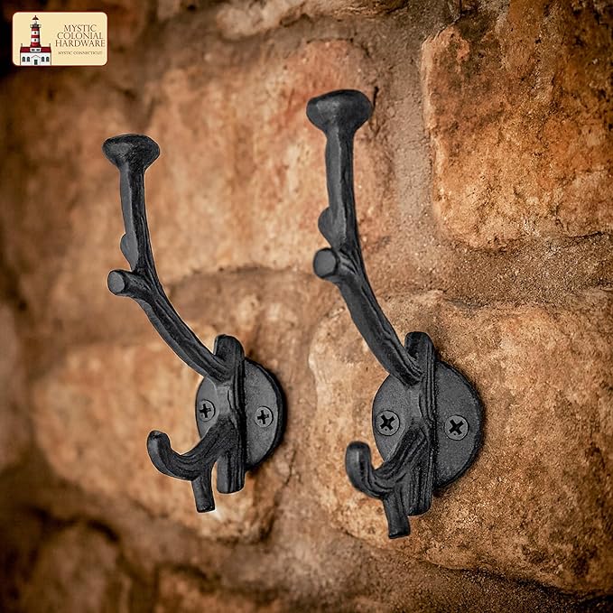 Mystic Colonial Rustic Cast Iron Wall Hooks, Heavy Duty Retro Utility Hooks - Image 4