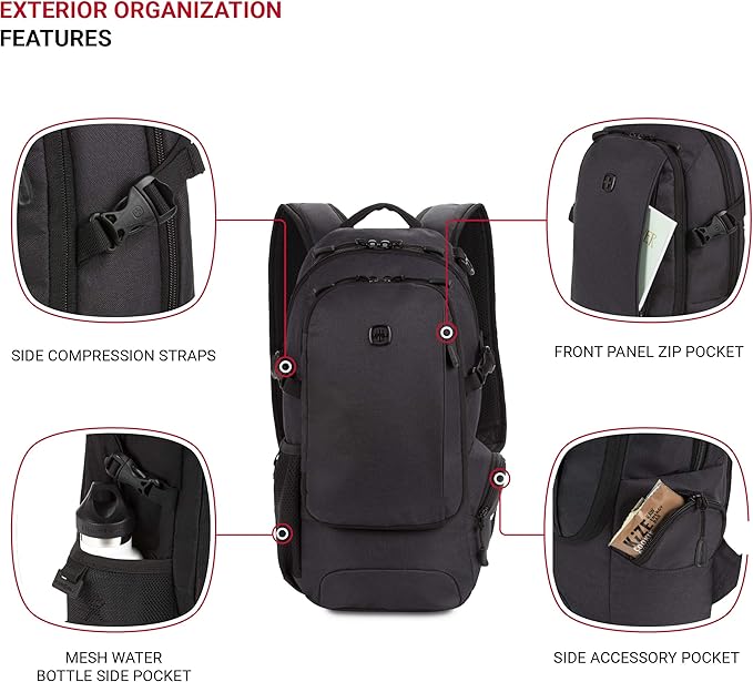 SwissGear 3598 Backpack, Narrow Daypack, Dark Grey - Image 3