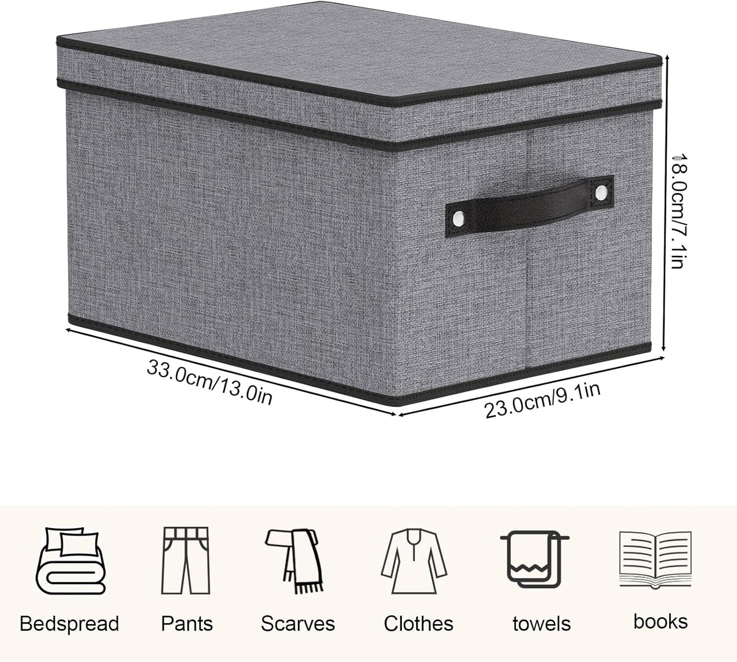 Fabric Storage Boxes, 7.1 x 9.1 x 13 Inch Baskets for Shelves with Lids, Wardrobe Organiser with Handles, Decorative Linen Closet Organizer Bins, Gray, 5 Pack