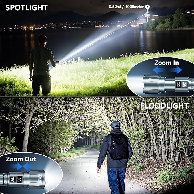 WdtPro LED Rechargeable Flashlight 2 Pack, Super Bright Zoomable 6000 Lumens - Image 2