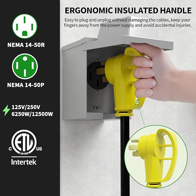 POWGRN NEMA 14-50P to NEMA 14-50R 25FT 50 Amp RV/EV Extension Cord Outdoor - Image 5
