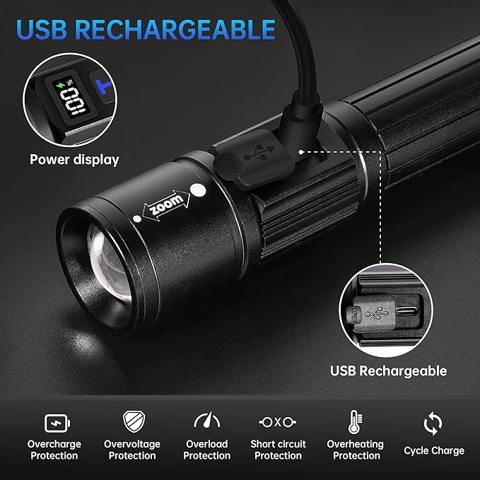 TrixHub Rechargeable Flashlights 3 Pack, Super Bright High Lumens Flash Light - Image 5