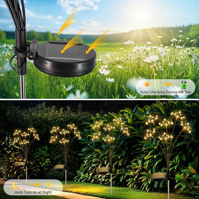 Solar Garden Lights 4 Pack Waterproof Solar Swaying Starburst Light Outdoor - Image 4