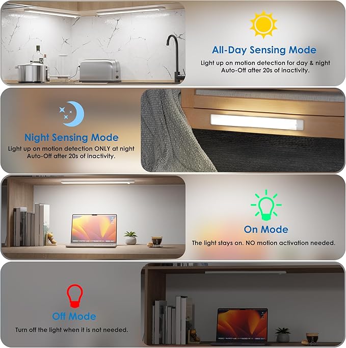 15.9 inch Motion Sensor Under Cabinet Lights, Magnetic Rechargeable Under - Image 4