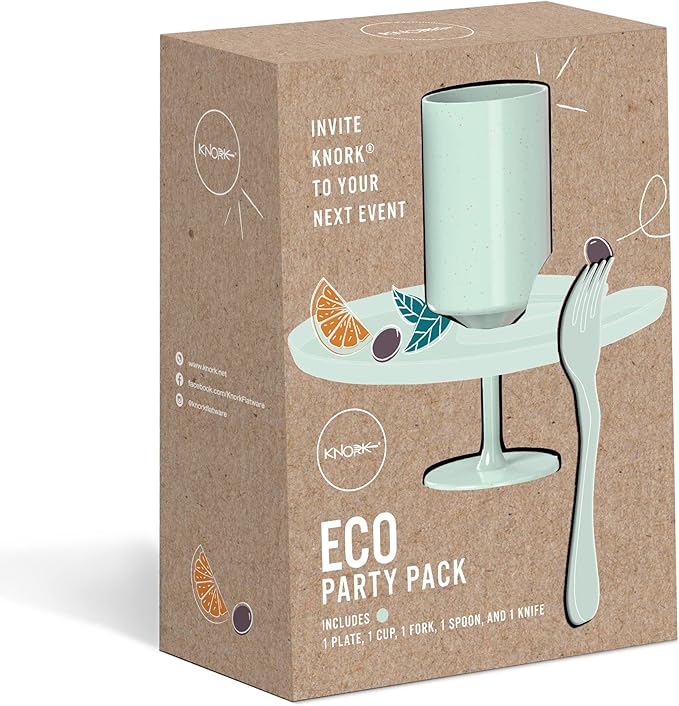 Knork Eco Party Bundle, Appetizer Plate, Party Cup, Party Utensils, 5 Piece Set - Image 2
