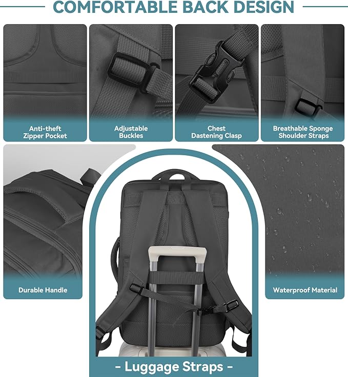 60L Extra Large Travel Laptop Backpack, 3XL Expandable Carry On Backpack - Image 4
