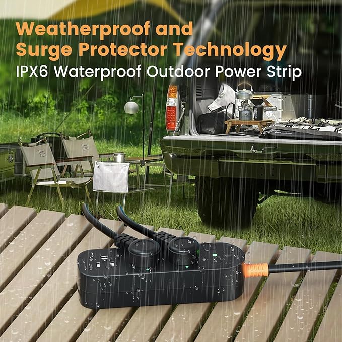 Outdoor Surge Protector Power Strip Weatherproof, 3 FT Extension Cord Outdoor - Image 2