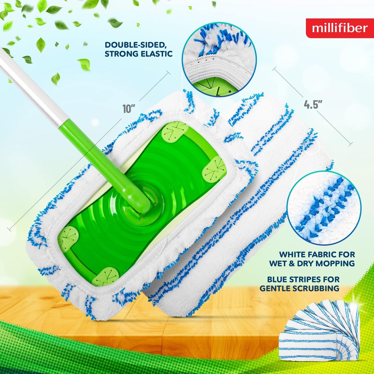 Microfiber Reusable Mop Pads Compatible with Swiffer Sweeper (6-Pack) Washable Mop Pads for Wet & Dry Use (Handle is Not Included)